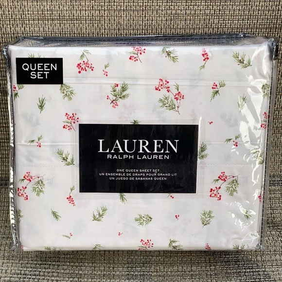 Lauren Ralph Lauren Red Green White Forest Holiday Cotton QUEEN Sheet Set 4pc - Picture 5 of 12